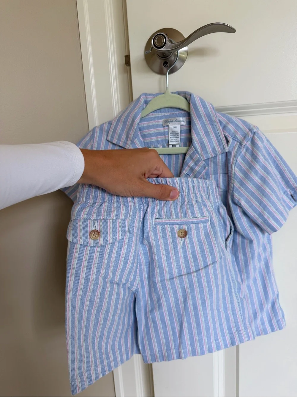 Ralph Lauren Pink & Light Blue Striped Baby Short Set